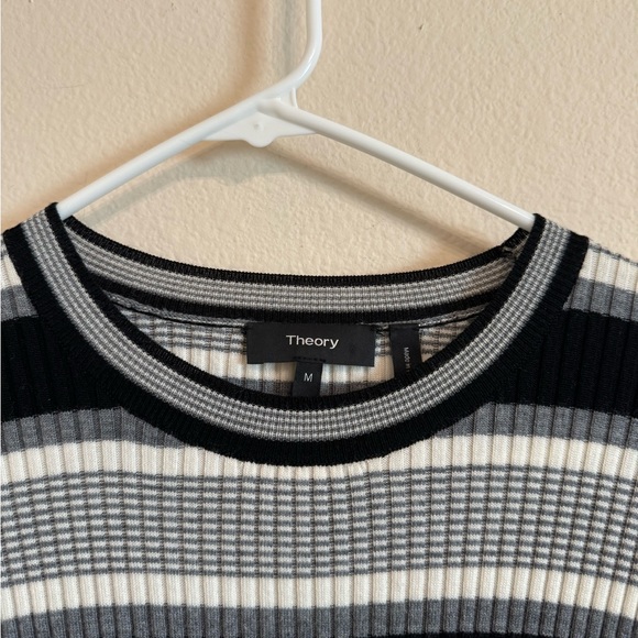 Theory Empire Wool Stripe Midi Dress Sweater Knit Dress - Picture 7 of 16